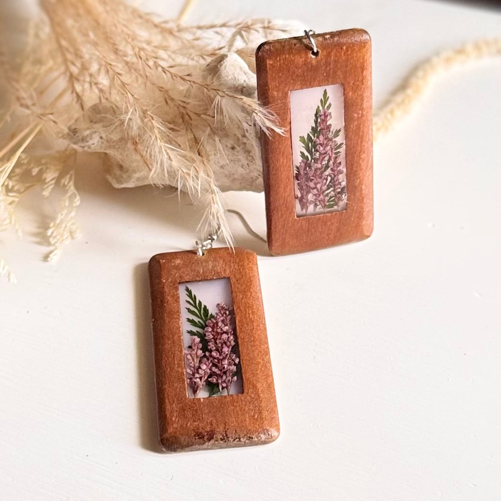 Wood Resin Floral Earrings