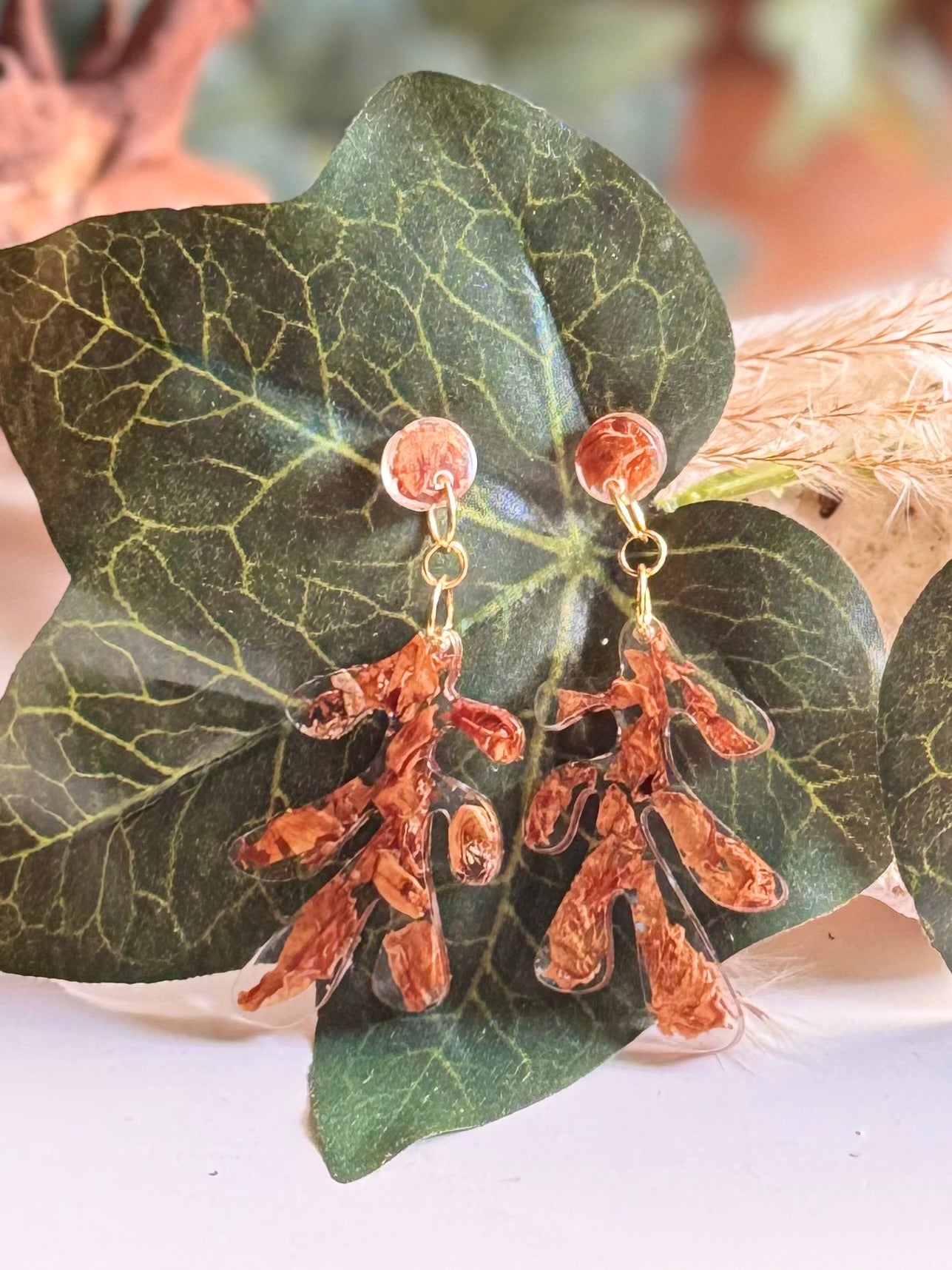 Dried Leaves Resin Earrings