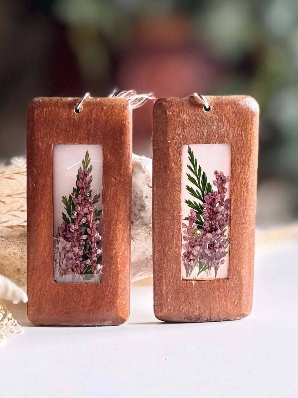 Wood Resin Floral Earrings