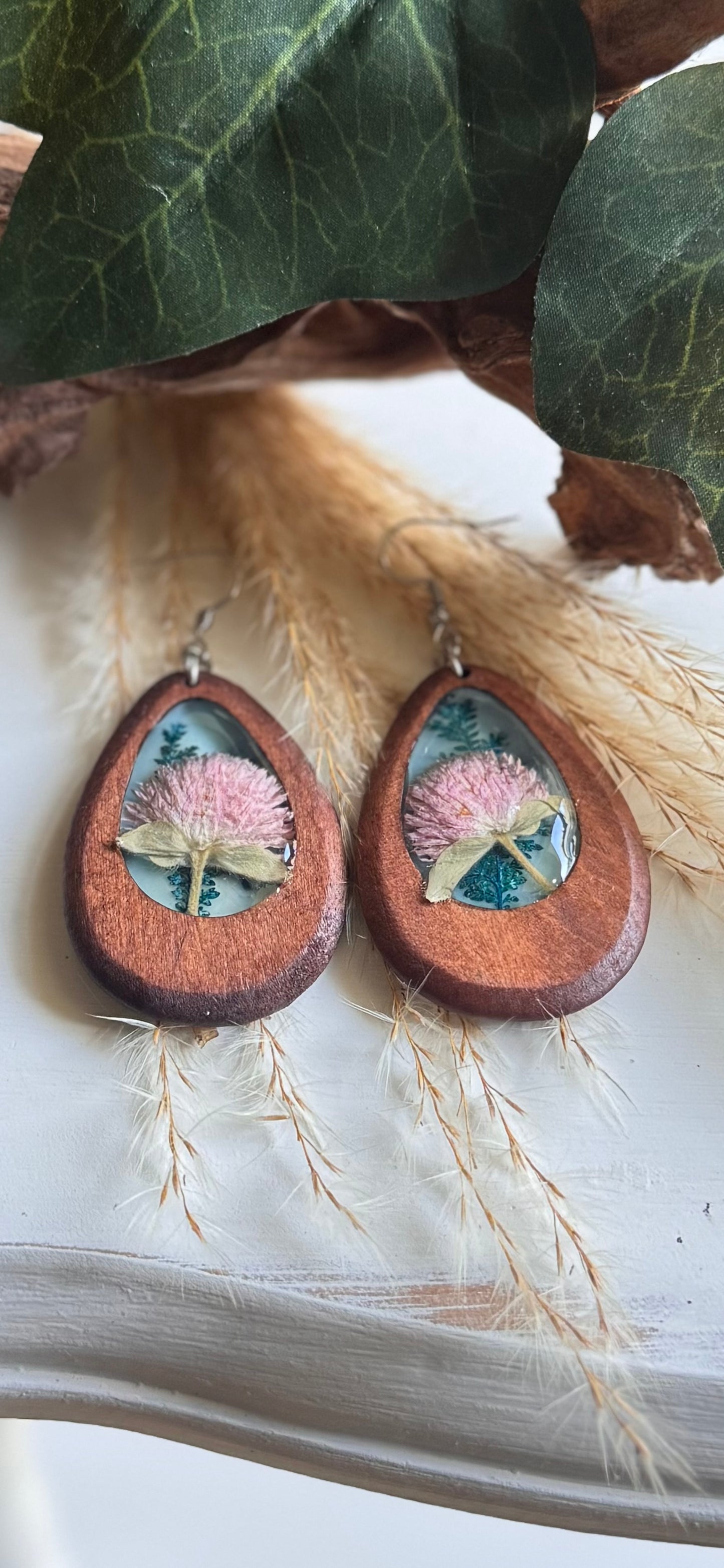 Wood Resin Flower Earrings