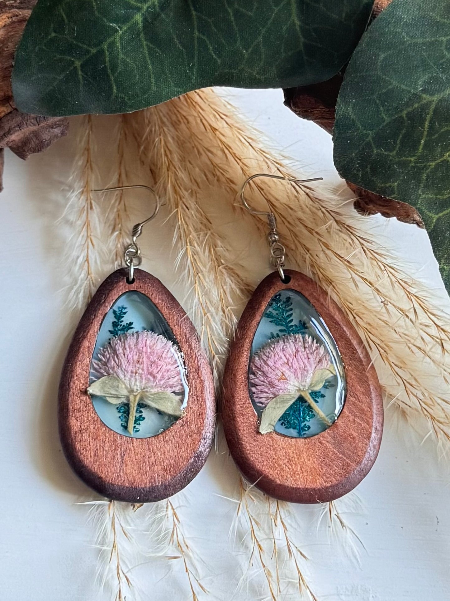 Wood Resin Flower Earrings