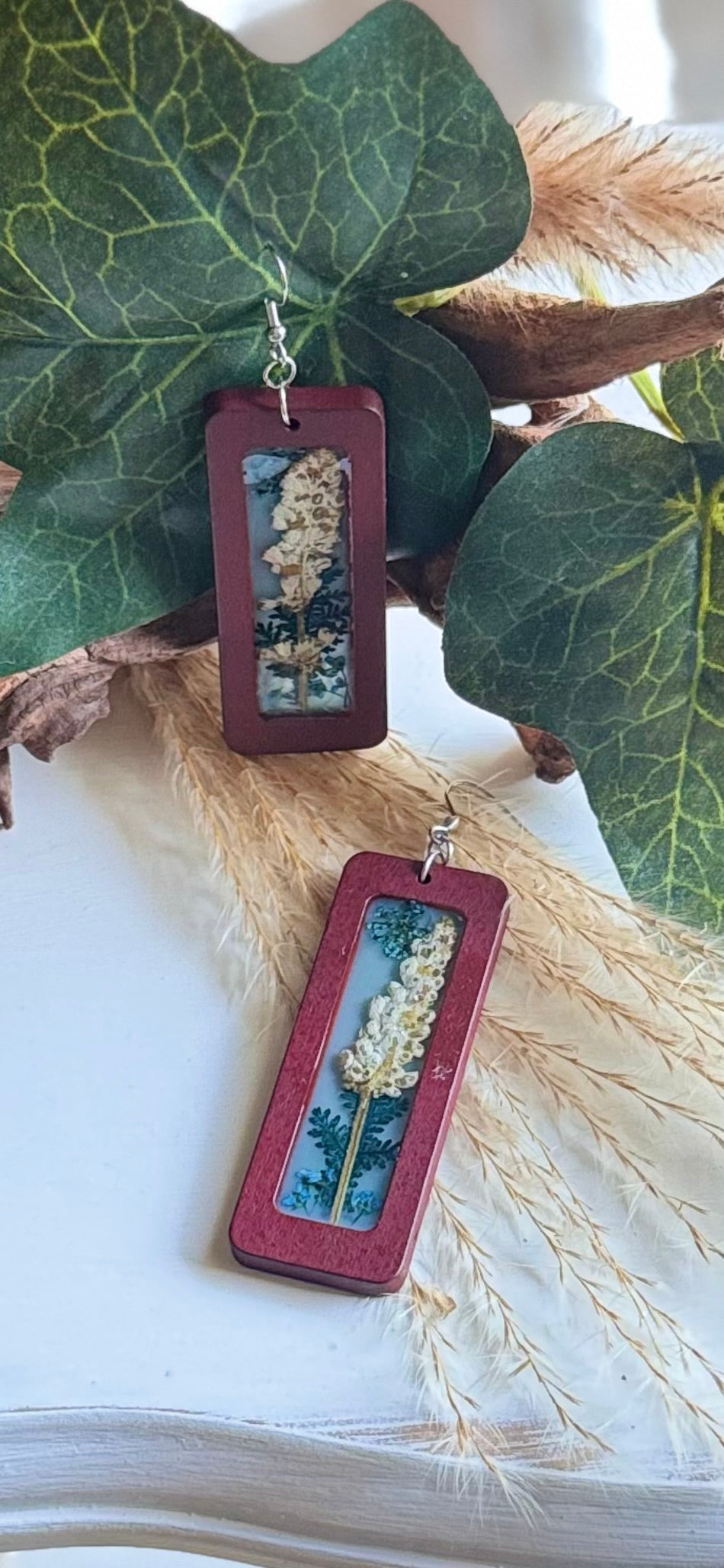 Wood Resin Floral Earrings