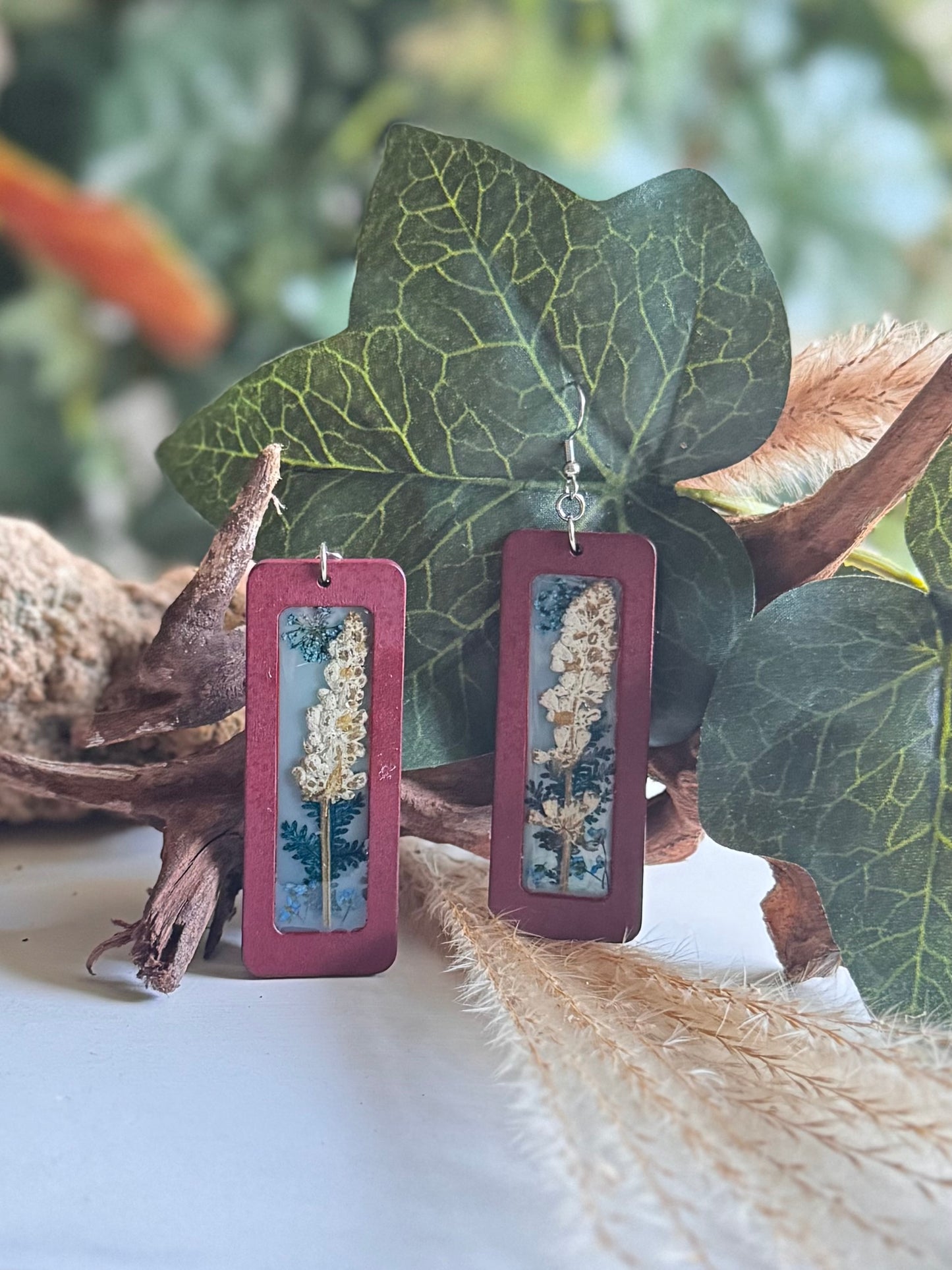 Wood Resin Floral Earrings