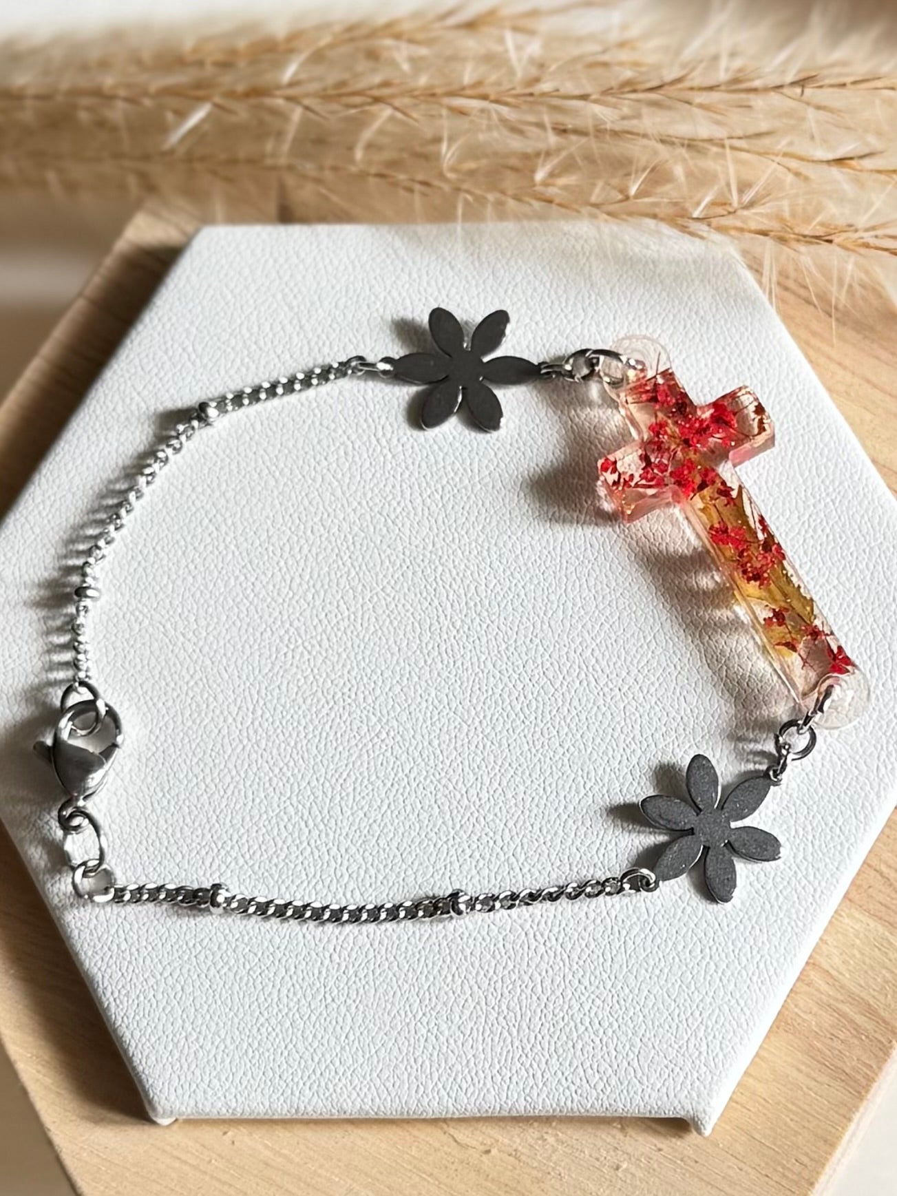 Red Flower Cross Bracelet