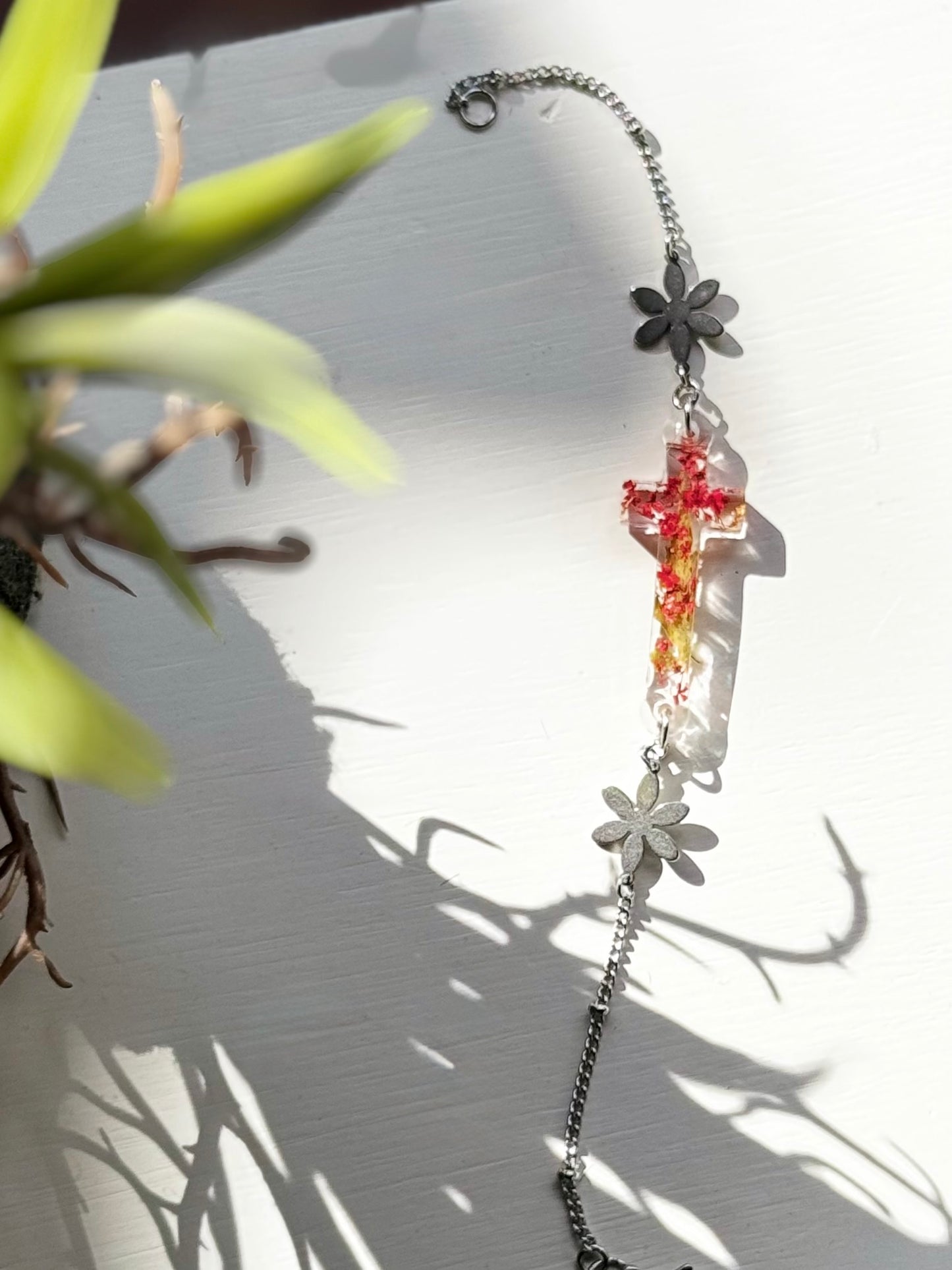 Red Flower Cross Bracelet
