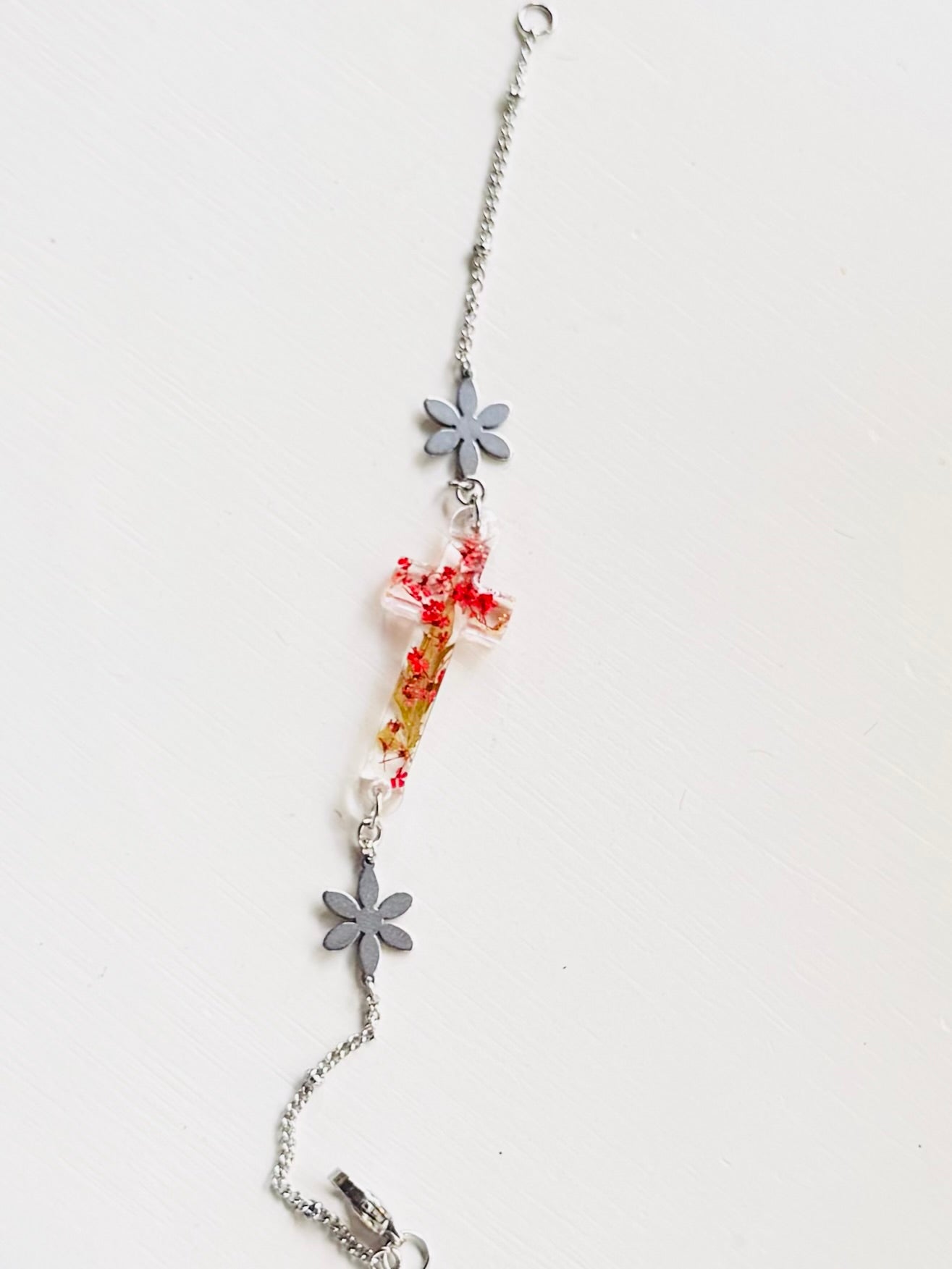 Red Flower Cross Bracelet